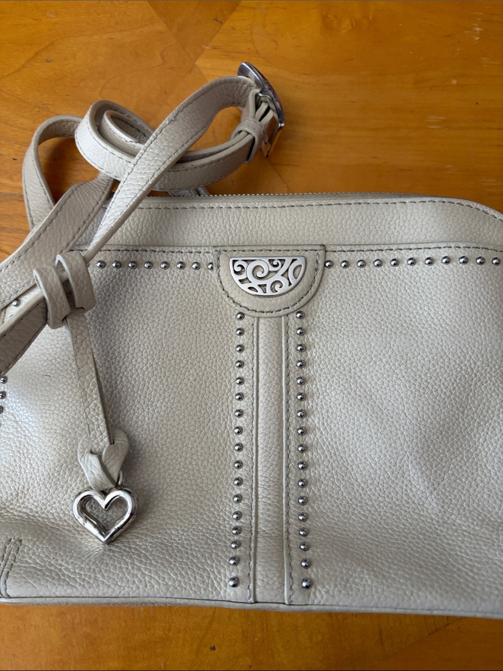 Brighton Cream Pebbled Leather Crossbody with Heart Charm